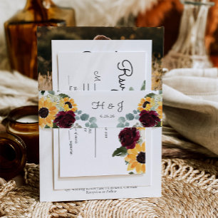 Sonnenblumen und Rose Rustikale Hochzeit Einladungsbanderole