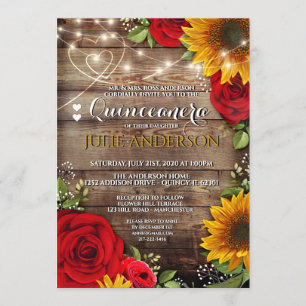 Sonnenblumen und Rose Rustikale Quinceanera Einladung