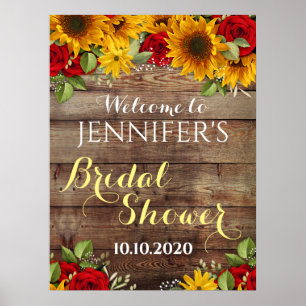 Sonnenblumen und Rose Rustikales Brautparty Zeiche Poster