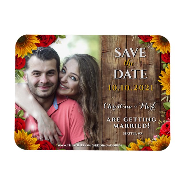 Sonnenblumen und Rose Rustikales Foto Magnet aus H (Horizontal)