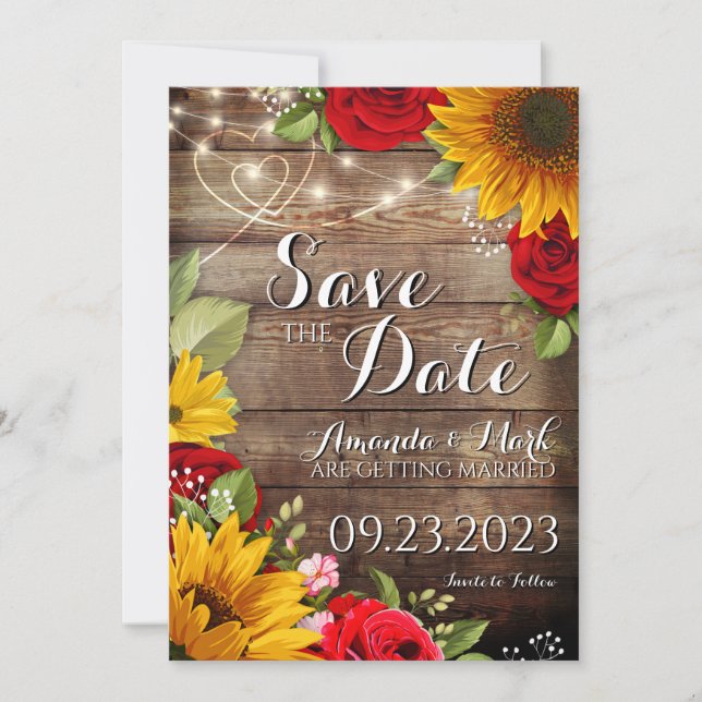 Sonnenblumen und Rose Save the Date Karte (Vorderseite)