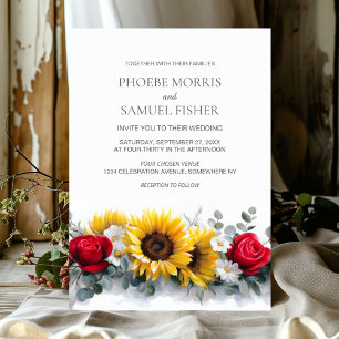 Sonnenblumen und Rosen Florale Hochzeit Einladung