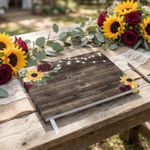 Sonnenblumen und Rosen Rustikale Holzhochzeit Gästebuch