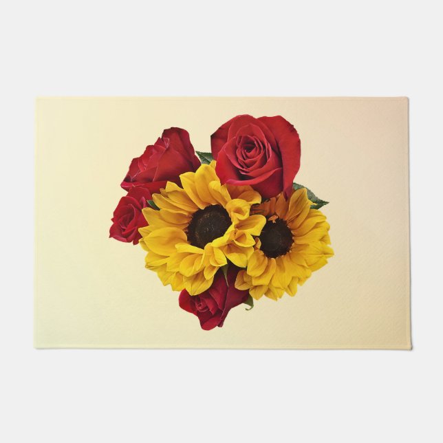 Sonnenblumen und Rosenstrauß Fußmatte (Vorderseite)