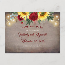 Sonnenblumen und rote Blume fallen Save the Date Ankündigungspostkarte