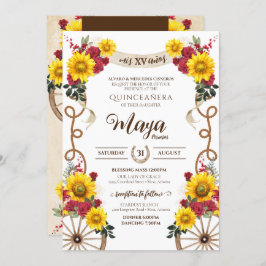 Sonnenblumen und Rote Rosen Rustikale Charro Quinc Einladung