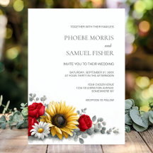 Sonnenblumen- und Rotrosen-Blumenhochzeit