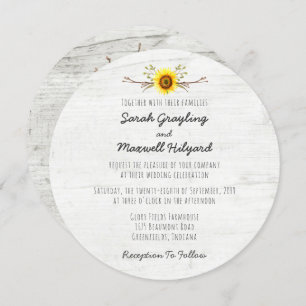 Sonnenblumen und Rustikale Holzfarm Einladung