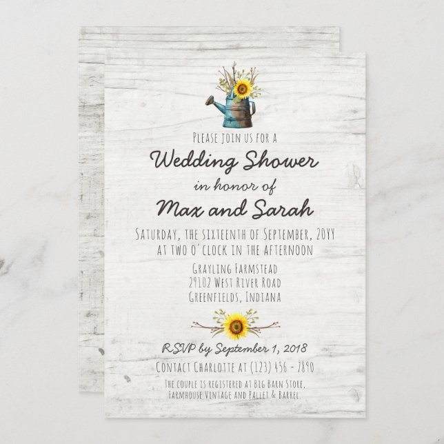 Sonnenblumen und rustikaler Polterabend Einladung (Vorne/Hinten)