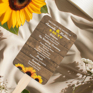 Sonnenblumen und Rustikales Hochzeitsprogramm Holz Fächer