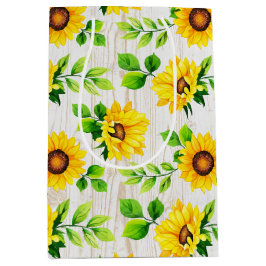 Sonnenblumen und rustikales Holz Botanisches Party Mittlere Geschenktüte