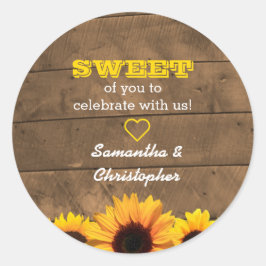 Sonnenblumen und rustikales Holz, Sweet Leckerei Runder Aufkleber
