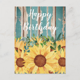 Sonnenblumen und Rustikales Holz zum Geburtstag Postkarte