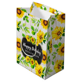 Sonnenblumen und rustikales Holzmuster Party Indiv Mittlere Geschenktüte