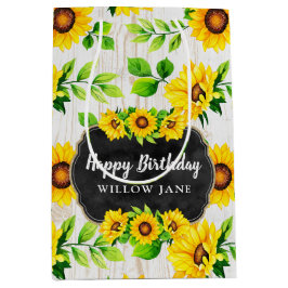 Sonnenblumen und rustikales Holzmuster Party Indiv Mittlere Geschenktüte