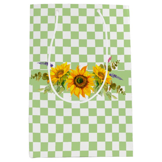 Sonnenblumen und Schachbrett Mittlere Geschenktüte (Vorderseite)