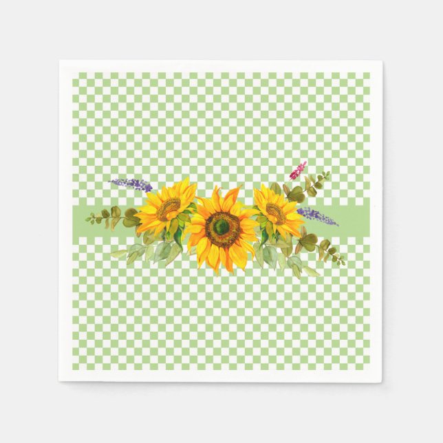 Sonnenblumen und Schachbrett Serviette (Vorderseite)