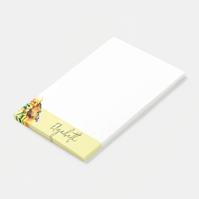 Sonnenblumen und Schmetterling personalisiert Post-it Klebezettel (angewinkelt)