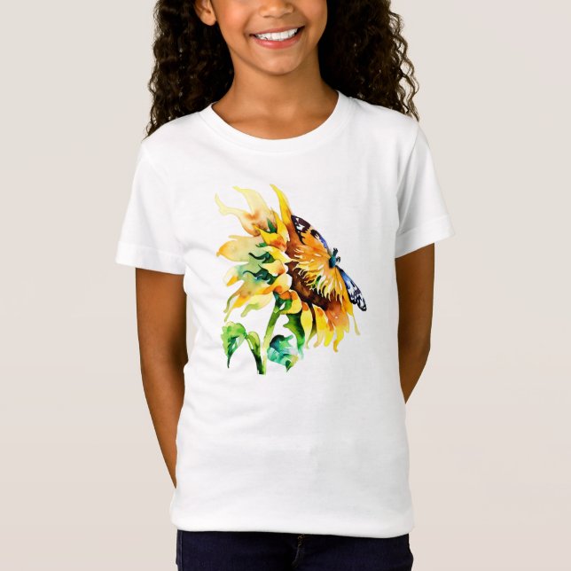 Sonnenblumen und Schmetterling T-Shirt (Vorderseite)