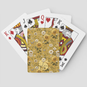 Sonnenblumen und Schmetterlinge auf gelbem Hinterg Spielkarten