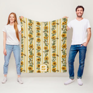 Sonnenblumen und Schmetterlinge auf gelben Streife Fleecedecke
