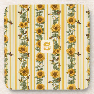 Sonnenblumen und Schmetterlinge auf gelben Streife Getränkeuntersetzer