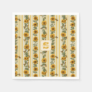 Sonnenblumen und Schmetterlinge auf gelben Streife Serviette