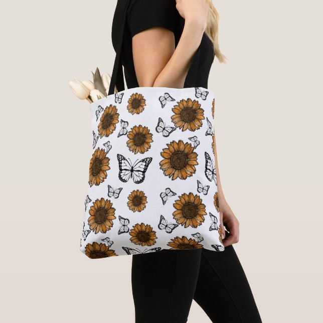 Sonnenblumen- und Schmetterlinge-Boho-Muster  (Von Nahem)