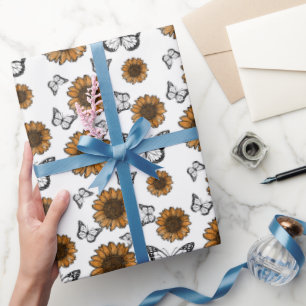 Sonnenblumen- und Schmetterlinge-Boho-Muster Geschenkpapier