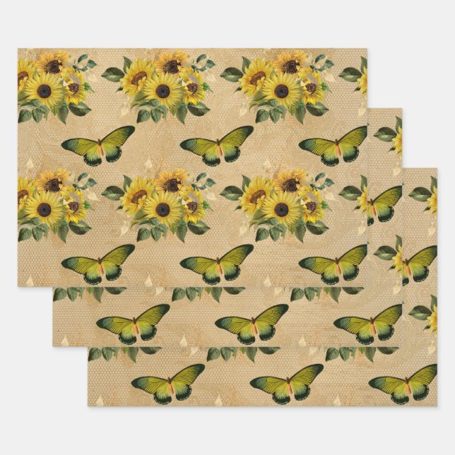 Sonnenblumen und Schmetterlinge Geschenkpapier Set (Set)