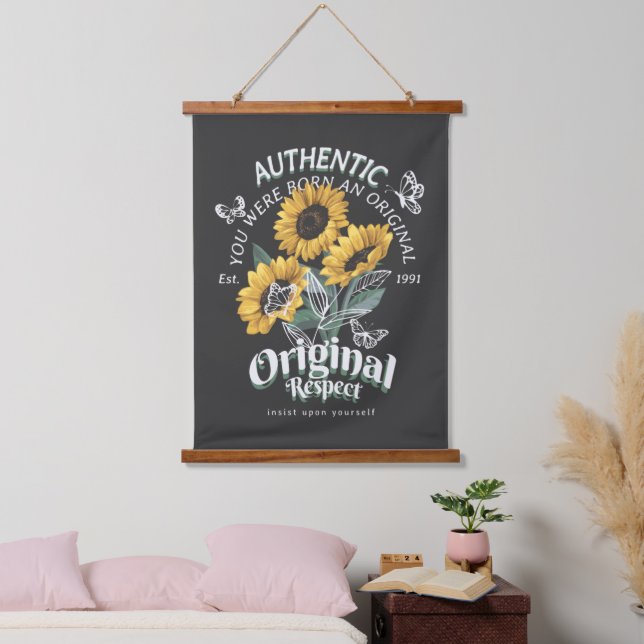 Sonnenblumen und Schmetterlinge Grafik Wandteppich Mit Holzrahmen (Schlafzimmer)