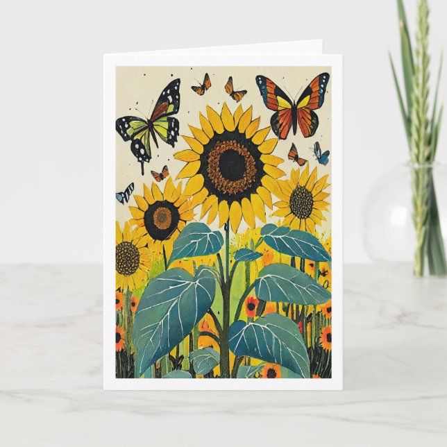 Sonnenblumen und Schmetterlinge Karte (Vorderseite)