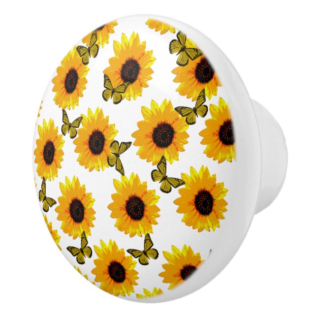 Sonnenblumen und Schmetterlinge, Keramikknauf (Rechts)