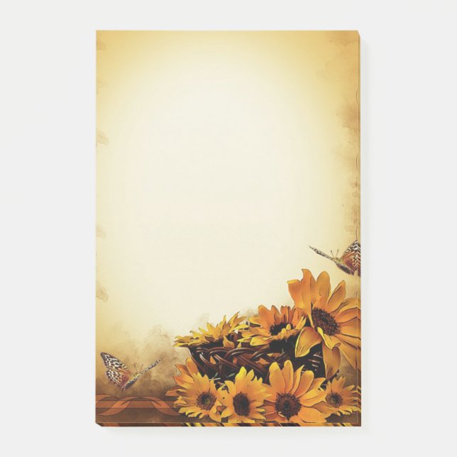 Sonnenblumen und Schmetterlinge Post-it Klebezettel (Vorderseite)