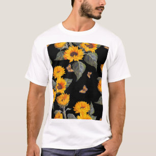 Sonnenblumen und Schmetterlinge: Schwarzer Untergr T-Shirt