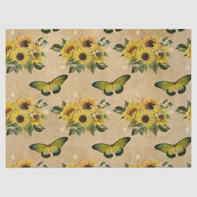 Sonnenblumen und Schmetterlinge Seidenpapier (Vorderseite)