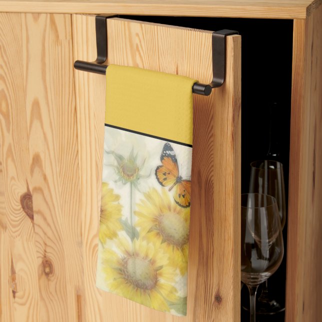 Sonnenblumen und Schmetterlingshandtuch Geschirrtuch (Drittel gefaltet)