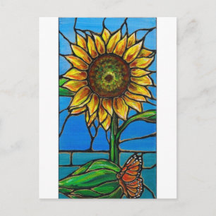 Sonnenblumen und Schmetterlingskunst - Buntglassti Postkarte