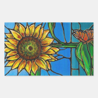 Sonnenblumen und Schmetterlingskunst - Buntglassti Rechteckiger Aufkleber