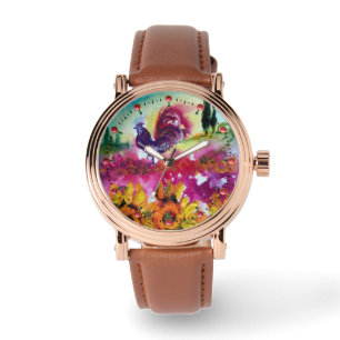 SONNENBLUMEN UND SCHWARZE ROOSTER ARMBANDUHR