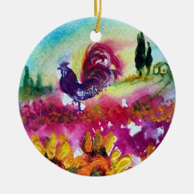 SONNENBLUMEN UND SCHWARZE ROOSTER KERAMIKORNAMENT (Vorne)