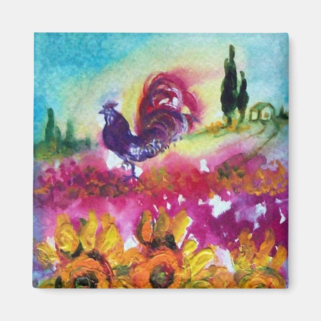 SONNENBLUMEN UND SCHWARZE ROOSTER MAGNET (Vorne)