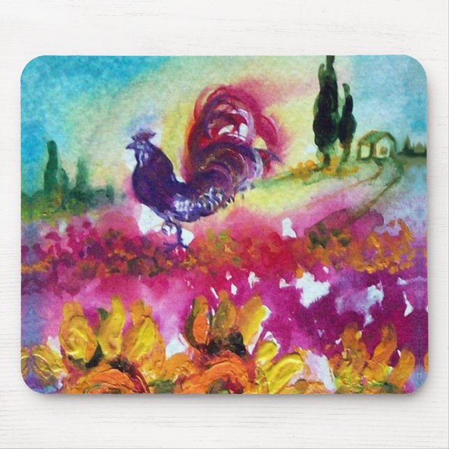 SONNENBLUMEN UND SCHWARZE ROOSTER MOUSEPAD (Vorne)