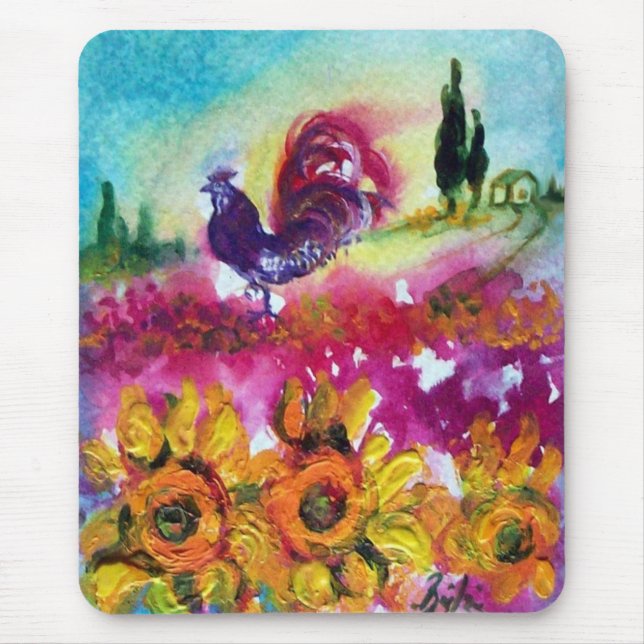 SONNENBLUMEN UND SCHWARZE ROOSTER MOUSEPAD (Vorne)