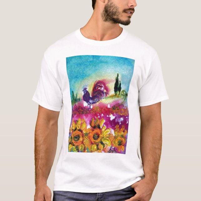 SONNENBLUMEN UND SCHWARZE ROOSTER T-Shirt (Vorderseite)