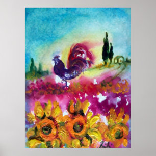 SONNENBLUMEN UND SCHWARZER HAHN POSTER