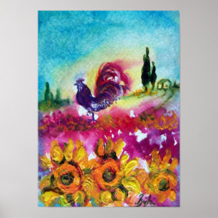 SONNENBLUMEN UND SCHWARZER HAHN POSTER