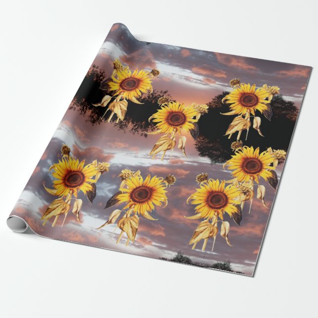SONNENBLUMEN UND SOMMERSONNENANSCHLUSS GESCHENKPAPIER (Ungerollt)