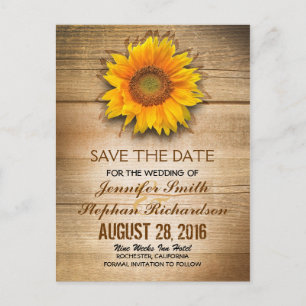 Sonnenblumen und Stallholz Save the Date Ankündigungspostkarte