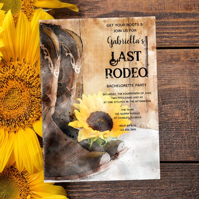 Sonnenblumen und Stiefel Letzte Rodeo Junggeselinn Einladung (Von Creator hochgeladen)